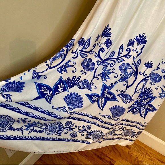 NEW FARM Rio Off-White Shell Garden
Midi Dress Beaded Straps Linen Blue Size XL - Picture 9 of 16